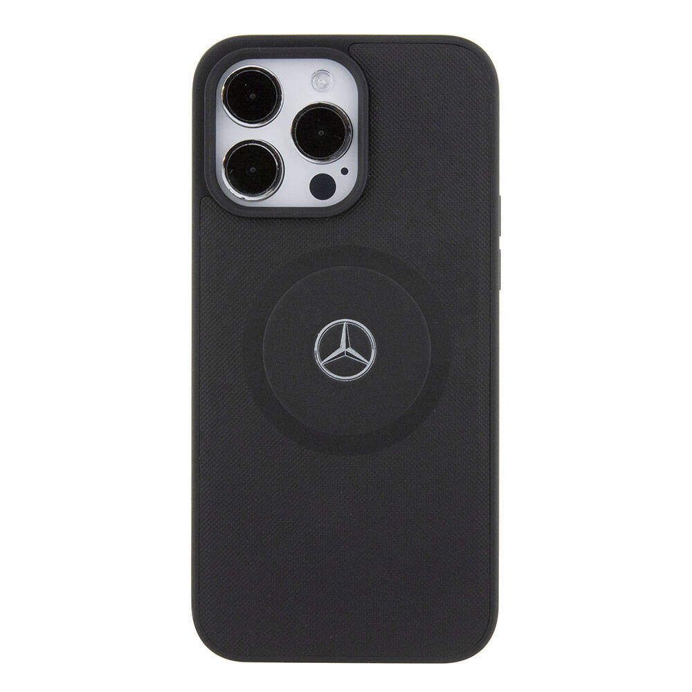 iPhone 15 Pro Max Kılıf Mercedes Benz Orjinal Lisanslı M-safe Şarj Özellikli Pike Desenli Baskı Logolu Deri Kapak