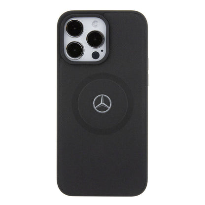 iPhone 15 Pro Max Kılıf Mercedes Benz Orjinal Lisanslı M-safe Şarj Özellikli Pike Desenli Baskı Logolu Deri Kapak