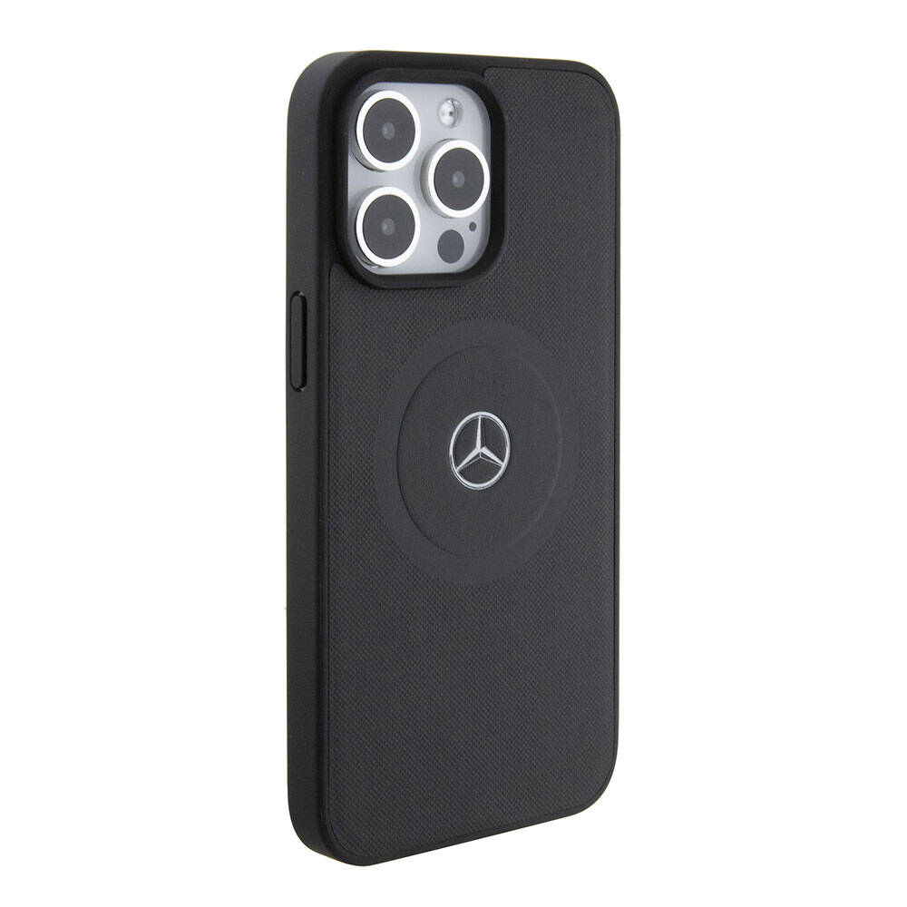iPhone 15 Pro Max Kılıf Mercedes Benz Orjinal Lisanslı M-safe Şarj Özellikli Pike Desenli Baskı Logolu Deri Kapak