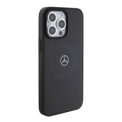 iPhone 15 Pro Max Kılıf Mercedes Benz Orjinal Lisanslı M-safe Şarj Özellikli Pike Desenli Baskı Logolu Deri Kapak