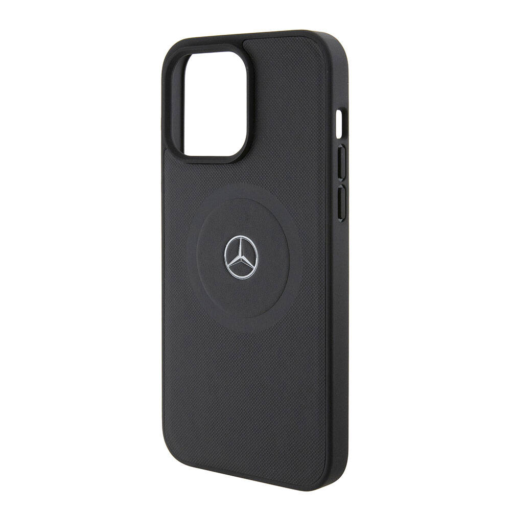 iPhone 15 Pro Max Kılıf Mercedes Benz Orjinal Lisanslı M-safe Şarj Özellikli Pike Desenli Baskı Logolu Deri Kapak
