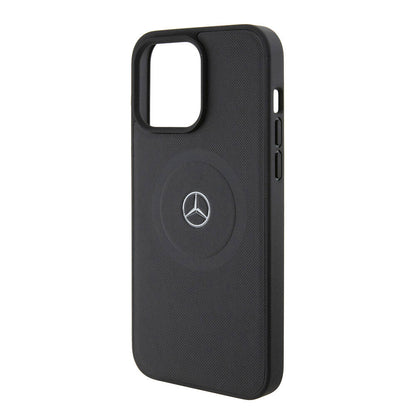 iPhone 15 Pro Max Kılıf Mercedes Benz Orjinal Lisanslı M-safe Şarj Özellikli Pike Desenli Baskı Logolu Deri Kapak