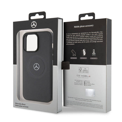 iPhone 15 Pro Max Kılıf Mercedes Benz Orjinal Lisanslı M-safe Şarj Özellikli Pike Desenli Baskı Logolu Deri Kapak
