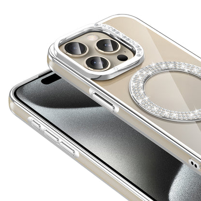 Apple iPhone 15 Pro Max Kılıf Pırlanta Taş Tasarımlı M-safe Şarj Özellikli Zore Karetta Silikon Kapak