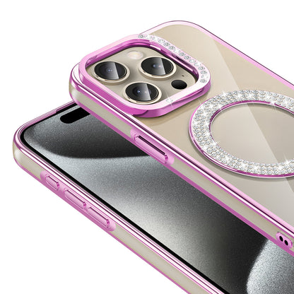 Apple iPhone 15 Pro Max Kılıf Pırlanta Taş Tasarımlı M-safe Şarj Özellikli Zore Karetta Silikon Kapak