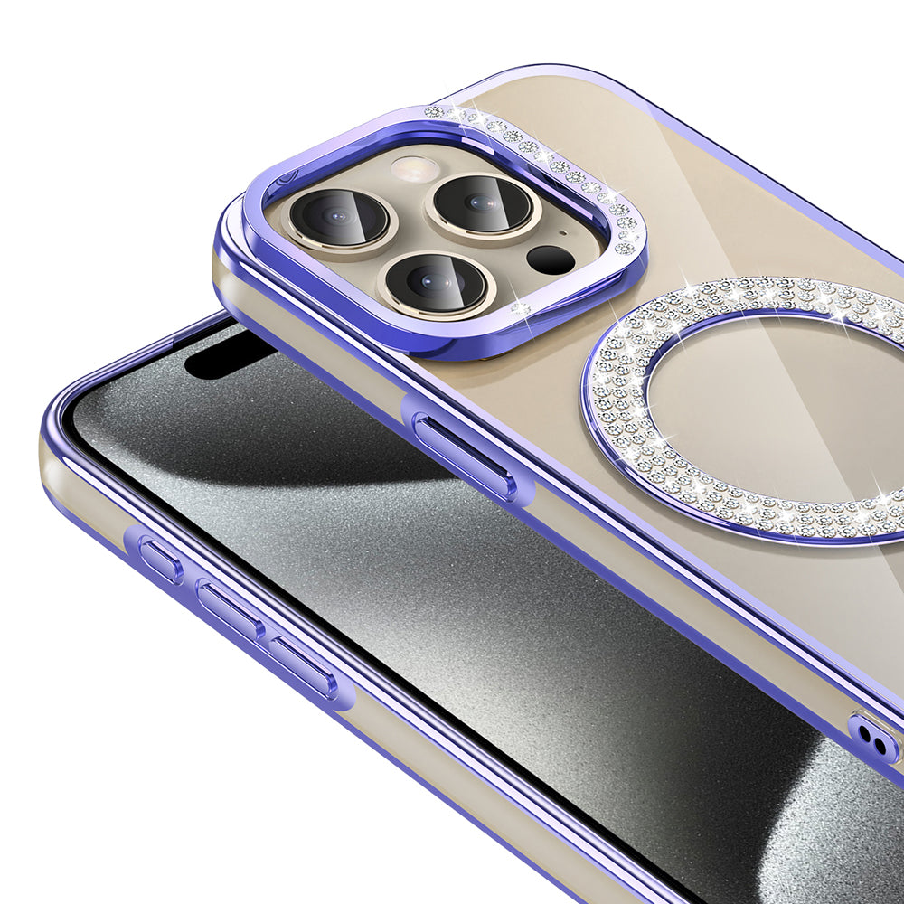 Apple iPhone 15 Pro Max Kılıf Pırlanta Taş Tasarımlı M-safe Şarj Özellikli Zore Karetta Silikon Kapak