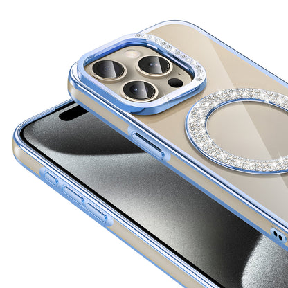 Apple iPhone 15 Pro Max Kılıf Pırlanta Taş Tasarımlı M-safe Şarj Özellikli Zore Karetta Silikon Kapak