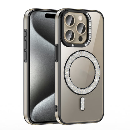 Apple iPhone 15 Pro Max Kılıf Pırlanta Taş Tasarımlı M-safe Şarj Özellikli Zore Karetta Silikon Kapak