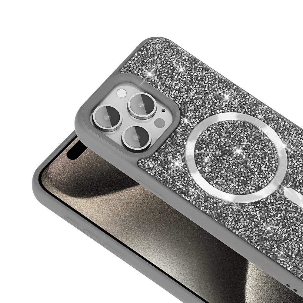 Apple iPhone 15 Pro Max Kılıf Pırlanta Tasarımlı M-safe Şarj Özellikli Zore Mozaik Silikon Kapak