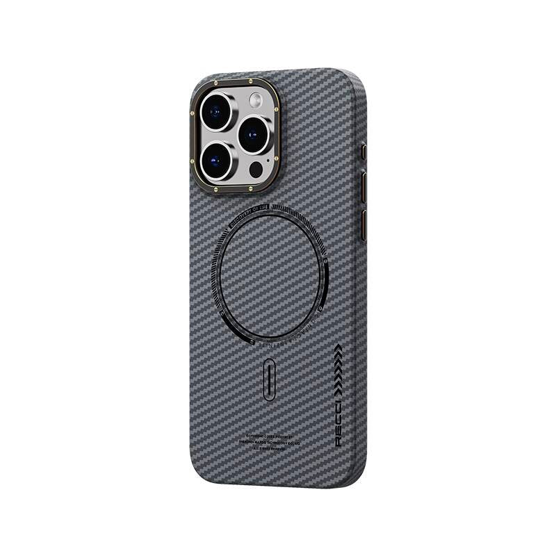 iPhone 15 Pro Max Kılıf Recci Machinist Serisi M-safe Şarj Özellikli Magnetik Karbon Kapak