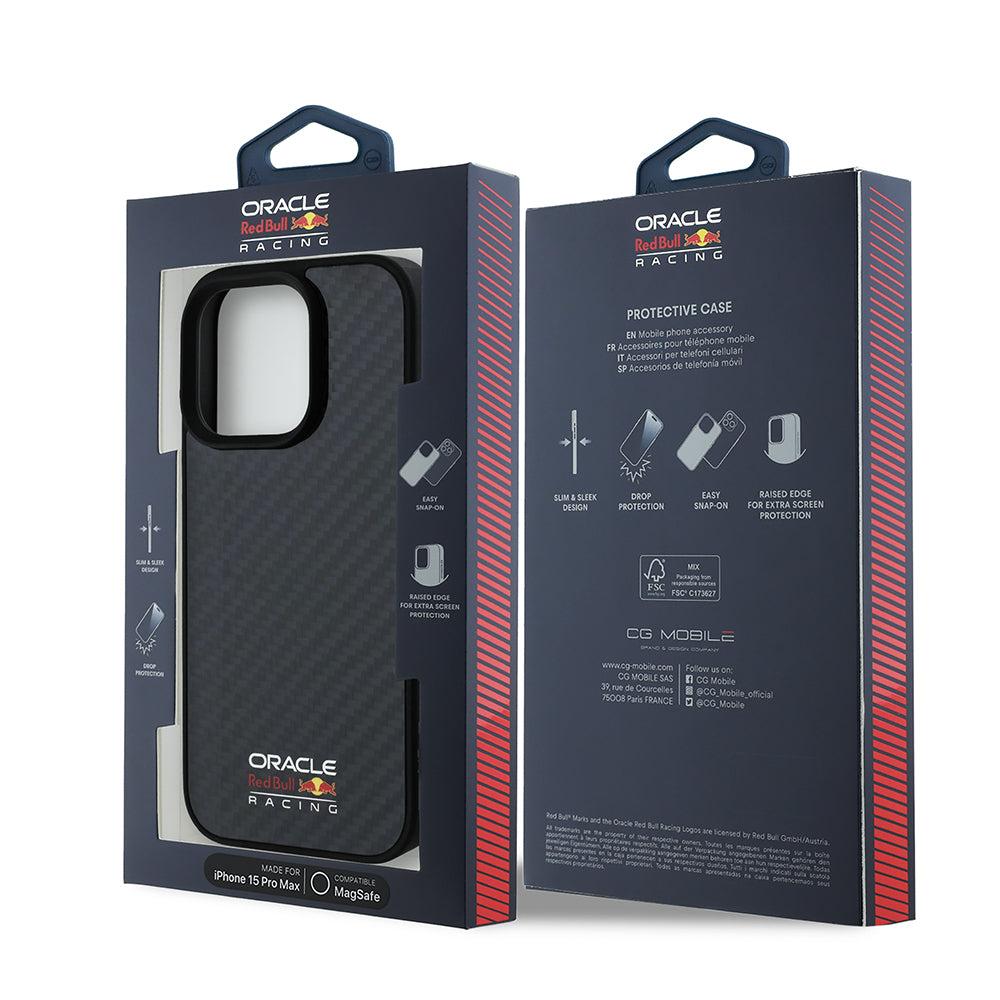 iPhone 15 Pro Max Kılıf Redbull Orjinal Lisanslı M-safe Şarj Özellikli Karbon Fiber Tasarımlı Parlayan Logolu Kapak