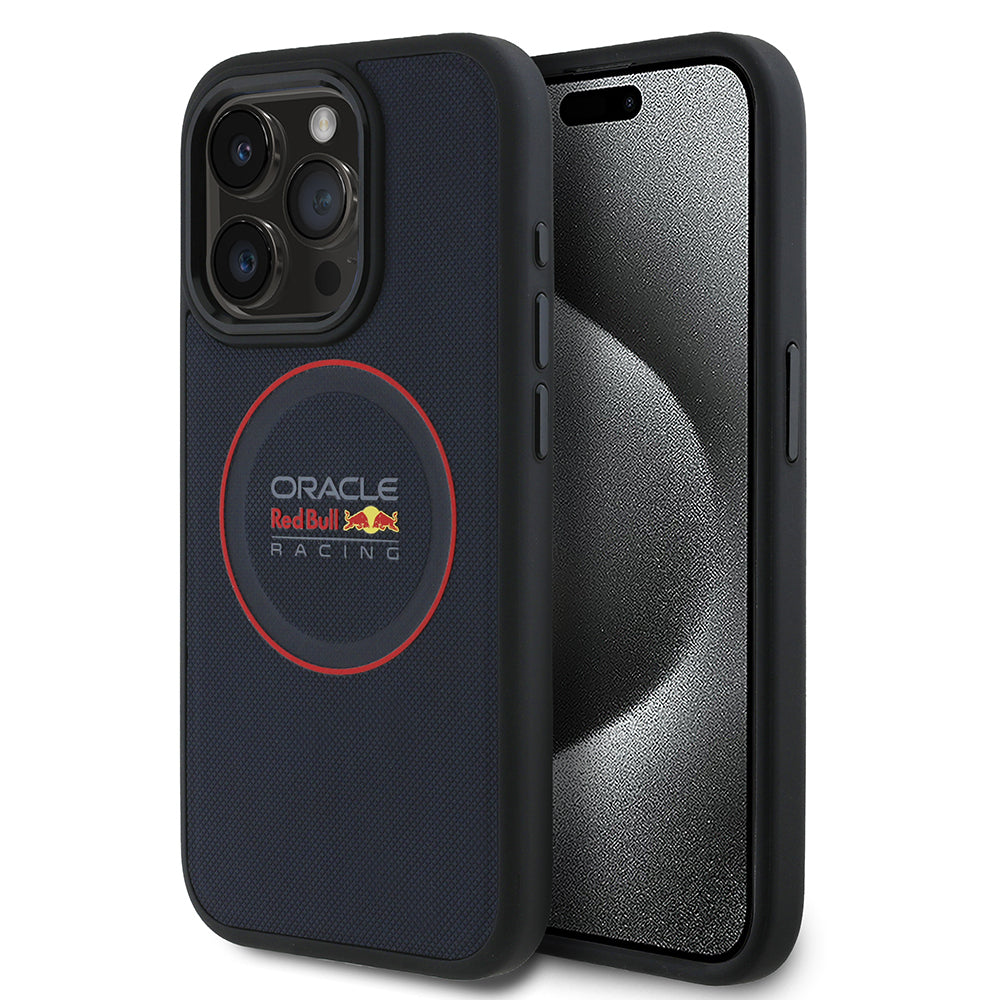 iPhone 15 Pro Max Kılıf Redbull Orjinal Lisanslı M-safe Şarj Özellikli Kırmızı Halka ve Logo Kabartmalı PU Deri Kapak
