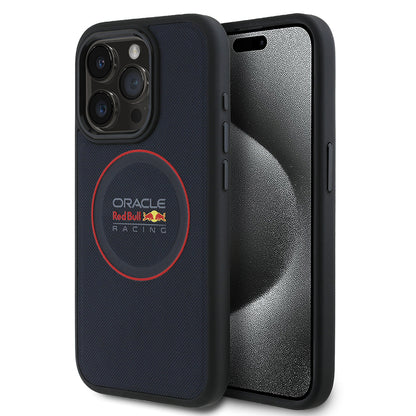 iPhone 15 Pro Max Kılıf Redbull Orjinal Lisanslı M-safe Şarj Özellikli Kırmızı Halka ve Logo Kabartmalı PU Deri Kapak