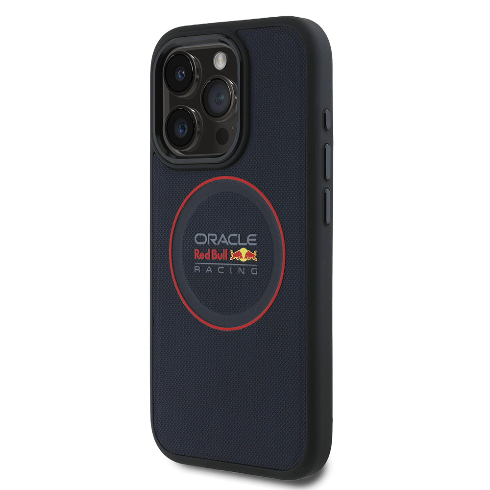 iPhone 15 Pro Max Kılıf Redbull Orjinal Lisanslı M-safe Şarj Özellikli Kırmızı Halka ve Logo Kabartmalı PU Deri Kapak