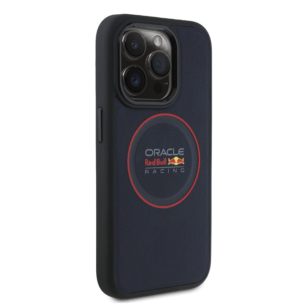 iPhone 15 Pro Max Kılıf Redbull Orjinal Lisanslı M-safe Şarj Özellikli Kırmızı Halka ve Logo Kabartmalı PU Deri Kapak