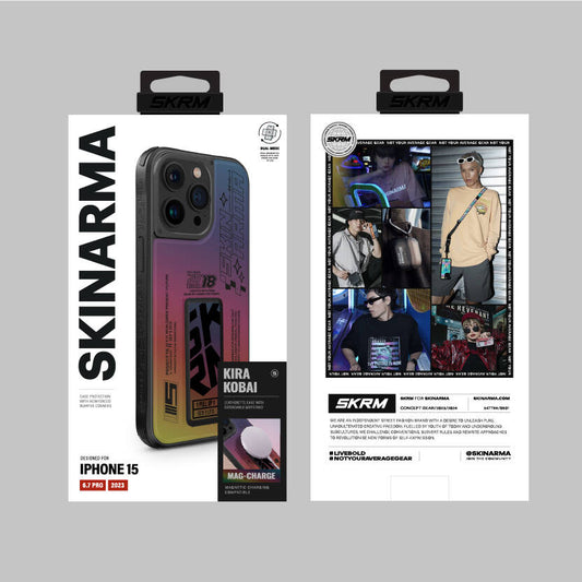 iPhone 15 Pro Max Kılıf SkinArma Holografik Tasarımlı Standlı Deri Görünümlü Kira Kobai Kapak