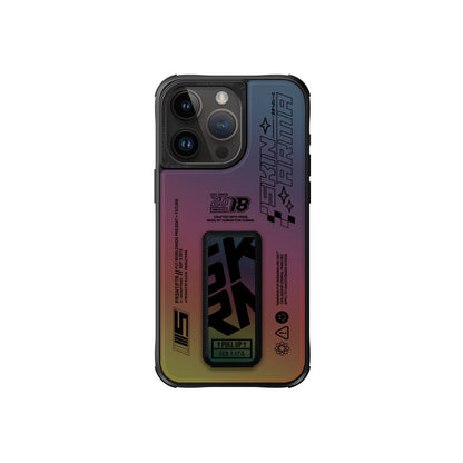 iPhone 15 Pro Max Kılıf SkinArma Holografik Tasarımlı Standlı Deri Görünümlü Kira Kobai Kapak