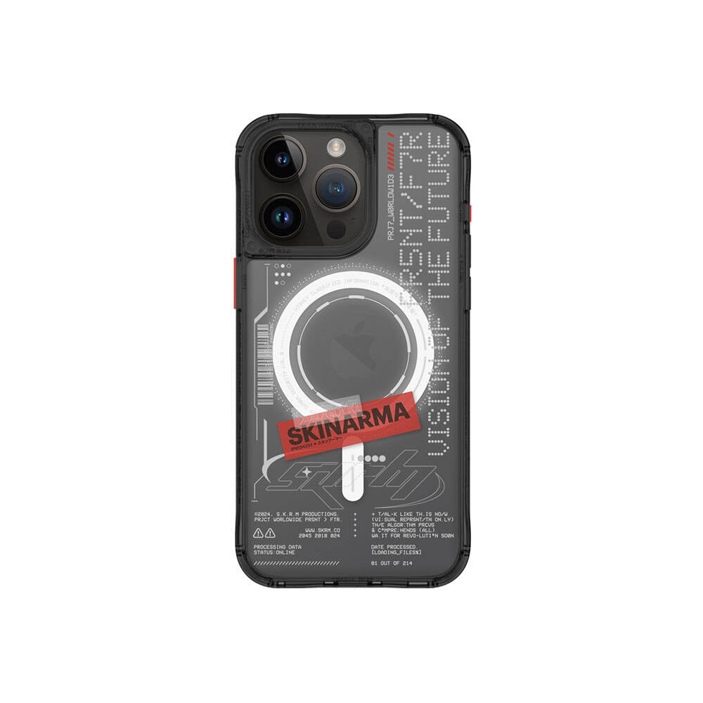 iPhone 15 Pro Max Kılıf SkinArma M-safe Şarj Özellikli Yazı Desenli Airbag Tasarımlı Orion Kapak
