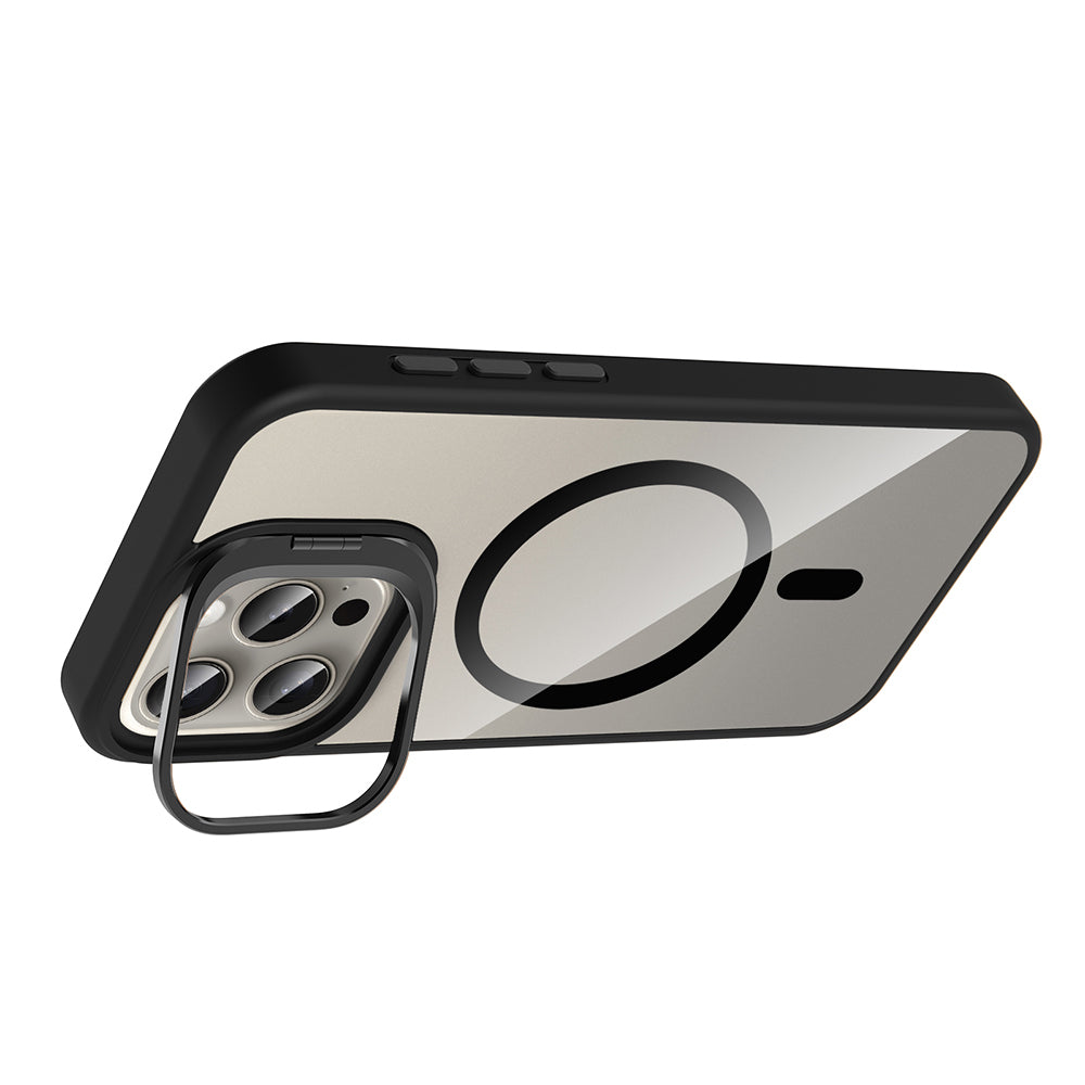 Apple iPhone 15 Pro Max Kılıf Standlı ve Kamera Lens Hediyeli M-Safe Şarj Özellikli Zore Etro Kapak