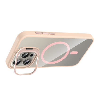 Apple iPhone 15 Pro Max Kılıf Standlı ve Kamera Lens Hediyeli M-Safe Şarj Özellikli Zore Etro Kapak