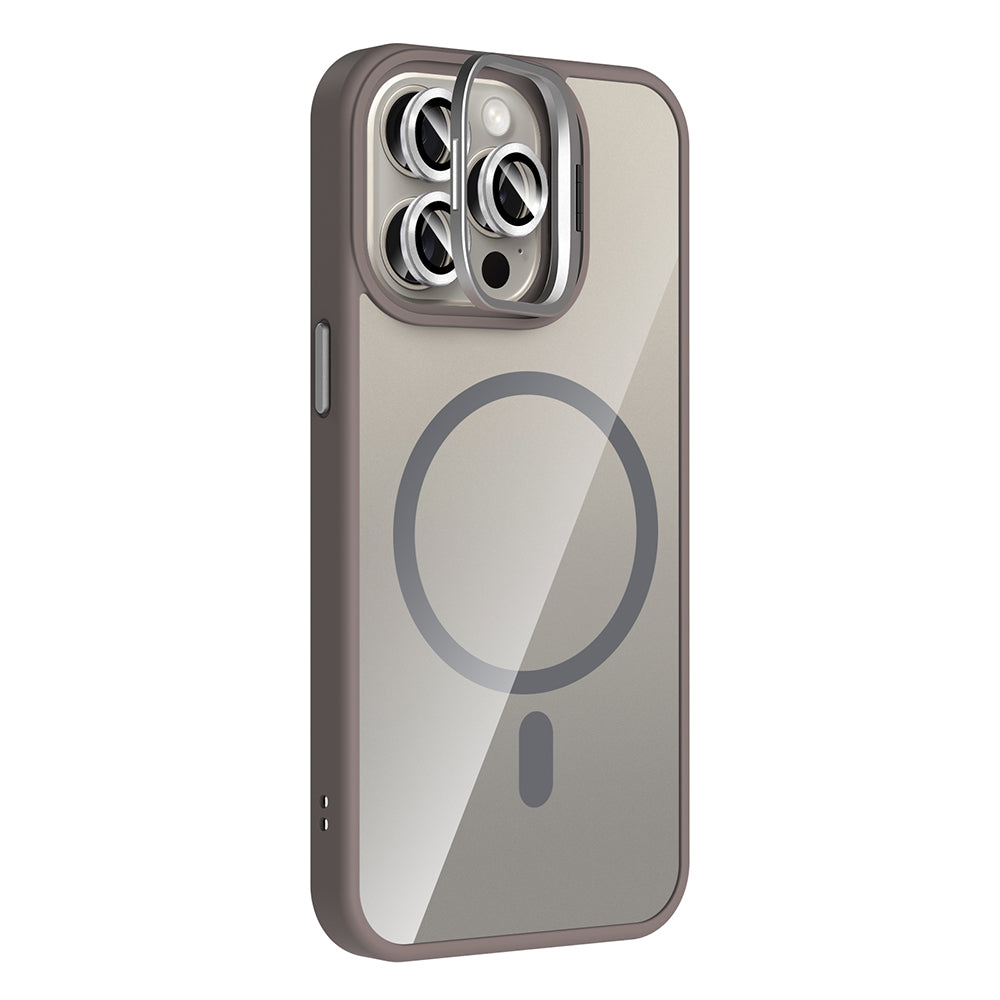 Apple iPhone 15 Pro Max Kılıf Standlı ve Kamera Lens Hediyeli M-Safe Şarj Özellikli Zore Etro Kapak