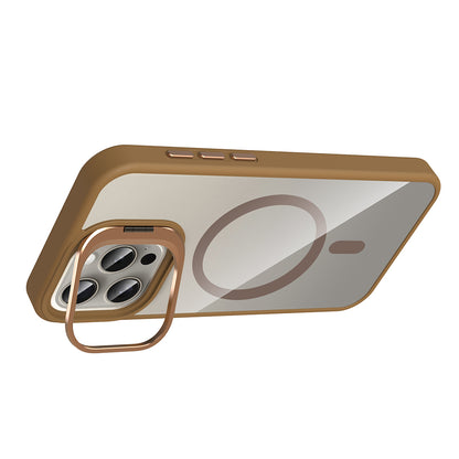 Apple iPhone 15 Pro Max Kılıf Standlı ve Kamera Lens Hediyeli M-Safe Şarj Özellikli Zore Etro Kapak