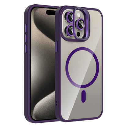 Apple iPhone 15 Pro Max Kılıf Standlı ve Kamera Lens Hediyeli M-Safe Şarj Özellikli Zore Etro Kapak