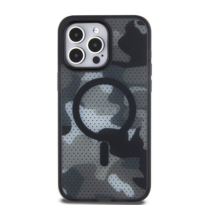 iPhone 15 Pro Max Kılıf TUMI Orjinal Lisanslı M-safe Şarj Özellikli Buzlanmış Saydam Ağ Kamuflajı Desenli Kapak