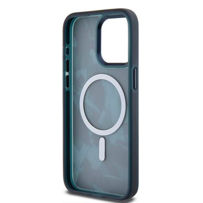 iPhone 15 Pro Max Kılıf TUMI Orjinal Lisanslı M-safe Şarj Özellikli Buzlanmış Saydam Fırça Kamuflajı Desenli Kapak