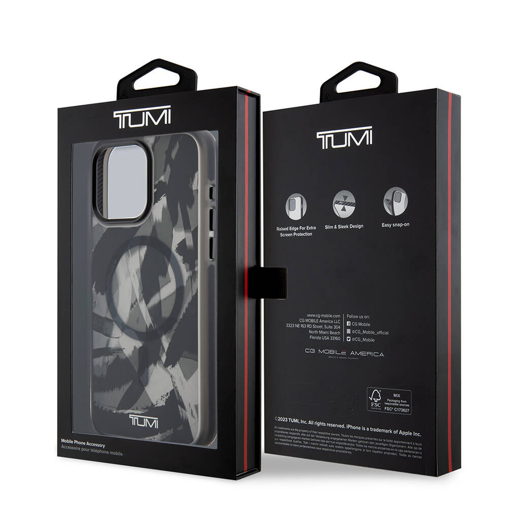 iPhone 15 Pro Max Kılıf TUMI Orjinal Lisanslı M-safe Şarj Özellikli Buzlanmış Saydam Fırça Kamuflajı Desenli Kapak
