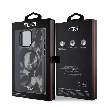 iPhone 15 Pro Max Kılıf TUMI Orjinal Lisanslı M-safe Şarj Özellikli Buzlanmış Saydam Fırça Kamuflajı Desenli Kapak