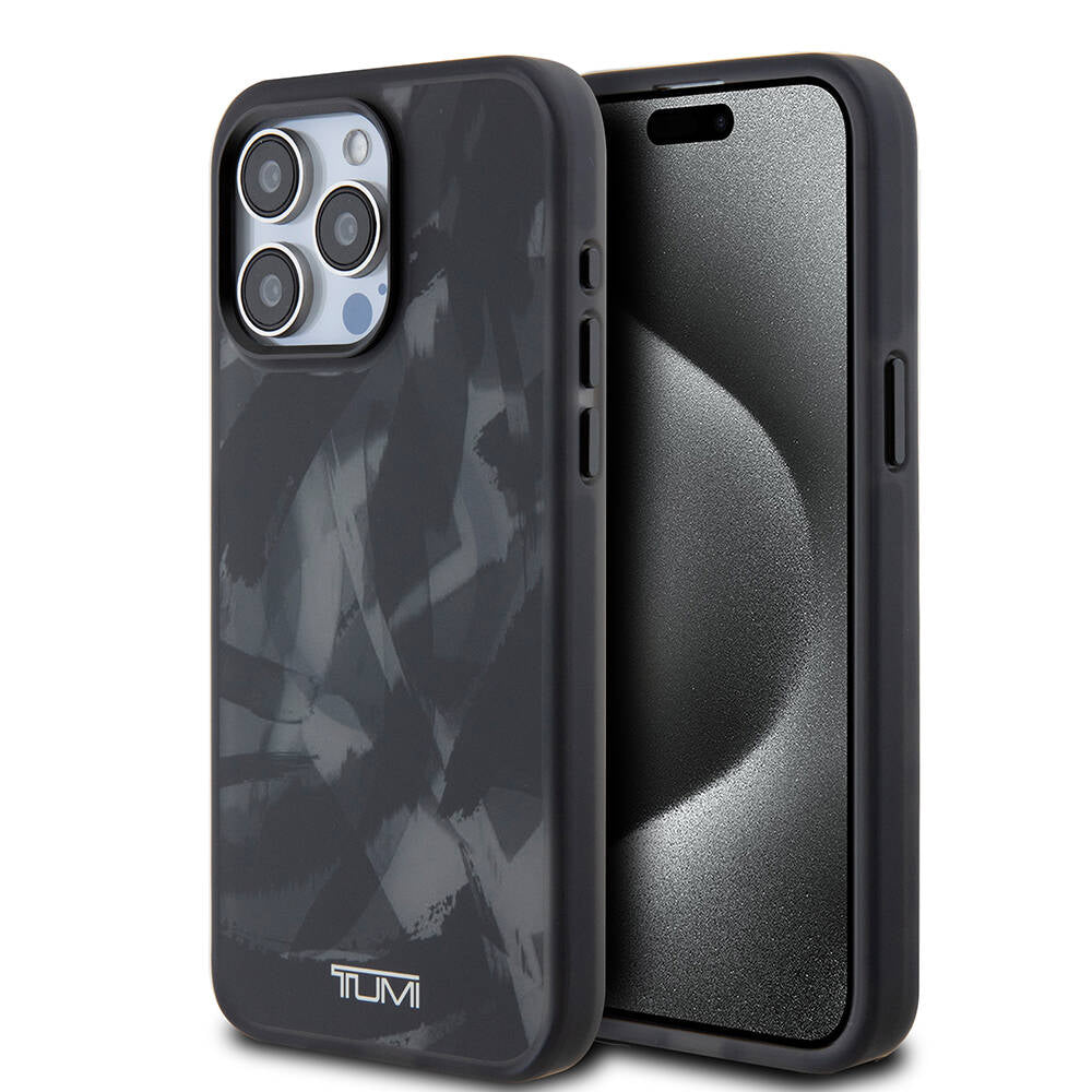 iPhone 15 Pro Max Kılıf TUMI Orjinal Lisanslı M-safe Şarj Özellikli Buzlanmış Saydam Fırça Kamuflajı Desenli Kapak