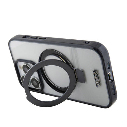 iPhone 15 Pro Max Kılıf TUMI Orjinal Lisanslı M-safe Şarj Özellikli Metal Logolu Ring Standlı Silikon Kapak