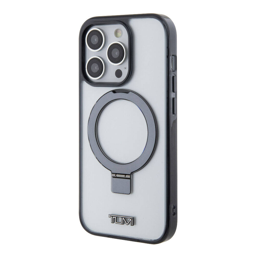 iPhone 15 Pro Max Kılıf TUMI Orjinal Lisanslı M-safe Şarj Özellikli Metal Logolu Ring Standlı Silikon Kapak
