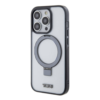 iPhone 15 Pro Max Kılıf TUMI Orjinal Lisanslı M-safe Şarj Özellikli Metal Logolu Ring Standlı Silikon Kapak