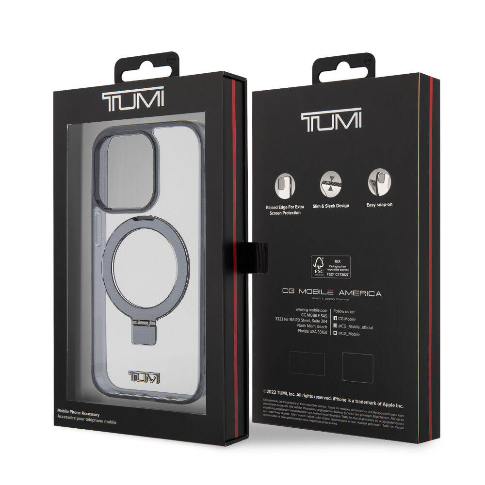iPhone 15 Pro Max Kılıf TUMI Orjinal Lisanslı M-safe Şarj Özellikli Metal Logolu Ring Standlı Silikon Kapak