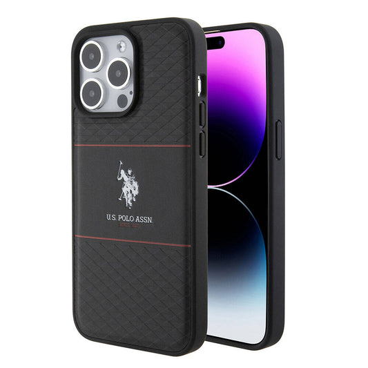 iPhone 15 Pro Max Kılıf U.S. Polo Assn. Orjinal Lisanslı Deri Şeritli Logo Dizayn Kapak