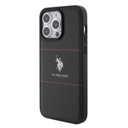 iPhone 15 Pro Max Kılıf U.S. Polo Assn. Orjinal Lisanslı Deri Şeritli Logo Dizayn Kapak