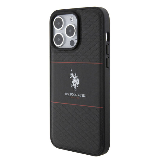 iPhone 15 Pro Max Kılıf U.S. Polo Assn. Orjinal Lisanslı Deri Şeritli Logo Dizayn Kapak