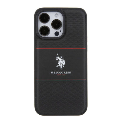 iPhone 15 Pro Max Kılıf U.S. Polo Assn. Orjinal Lisanslı Deri Şeritli Logo Dizayn Kapak
