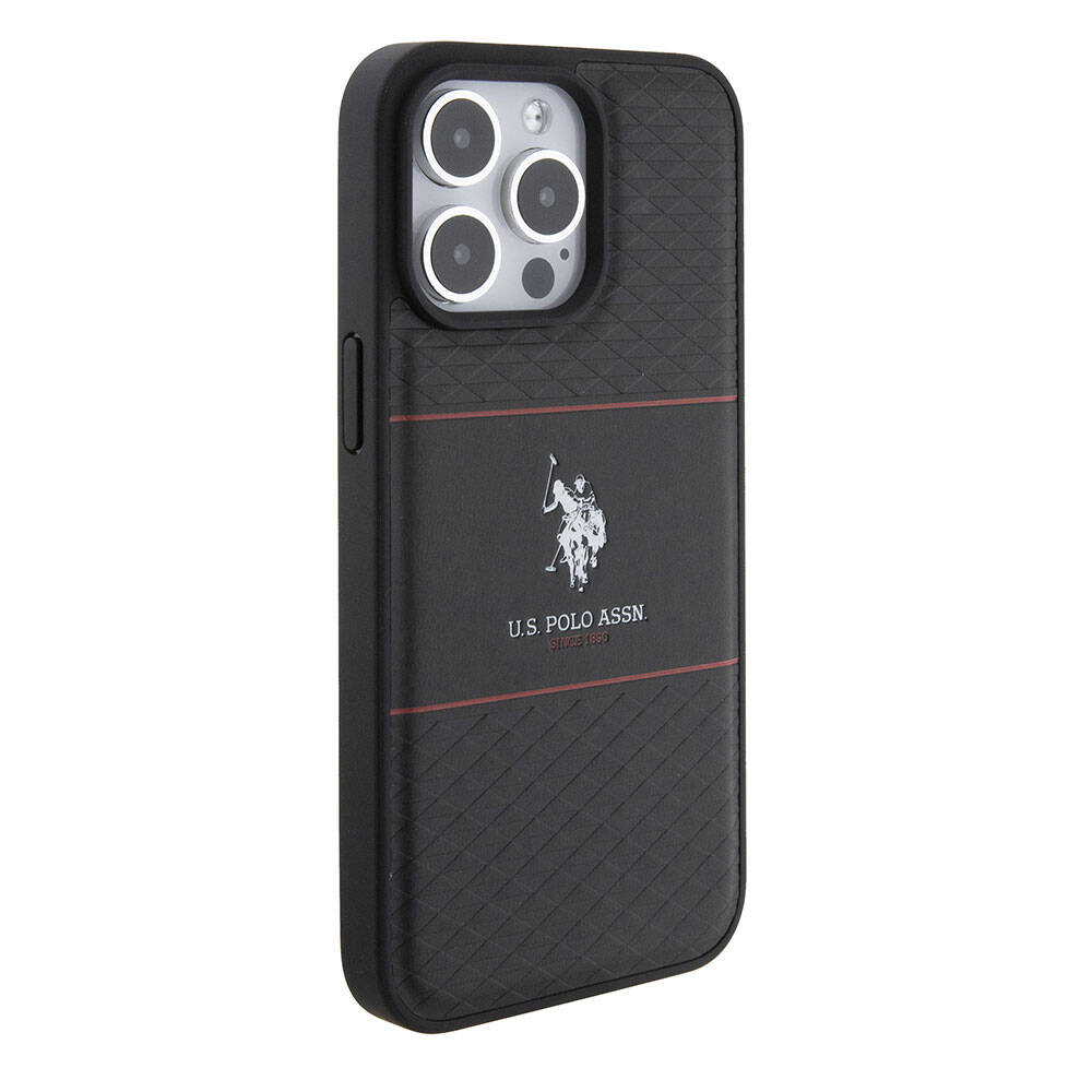 iPhone 15 Pro Max Kılıf U.S. Polo Assn. Orjinal Lisanslı Deri Şeritli Logo Dizayn Kapak