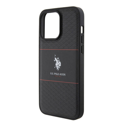 iPhone 15 Pro Max Kılıf U.S. Polo Assn. Orjinal Lisanslı Deri Şeritli Logo Dizayn Kapak