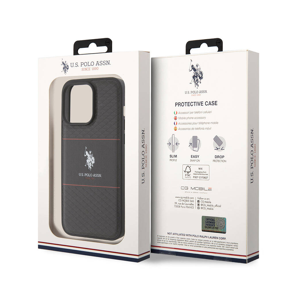 iPhone 15 Pro Max Kılıf U.S. Polo Assn. Orjinal Lisanslı Deri Şeritli Logo Dizayn Kapak