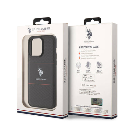 iPhone 15 Pro Max Kılıf U.S. Polo Assn. Orjinal Lisanslı Deri Şeritli Logo Dizayn Kapak