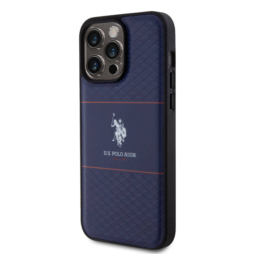 iPhone 15 Pro Max Kılıf U.S. Polo Assn. Orjinal Lisanslı Deri Şeritli Logo Dizayn Kapak