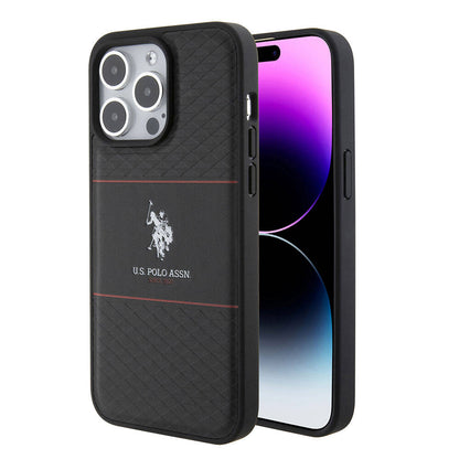 iPhone 15 Pro Max Kılıf U.S. Polo Assn. Orjinal Lisanslı Deri Şeritli Logo Dizayn Kapak