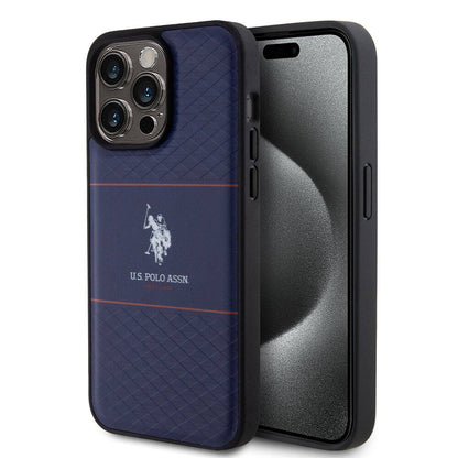 iPhone 15 Pro Max Kılıf U.S. Polo Assn. Orjinal Lisanslı Deri Şeritli Logo Dizayn Kapak