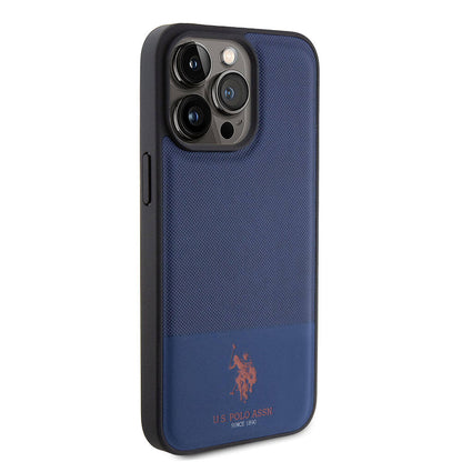 iPhone 15 Pro Max Kılıf U.S. Polo Assn. Orjinal Lisanslı Suni Deri Arka Yüzey Baskı Logolu Örgü Desenli Kapak