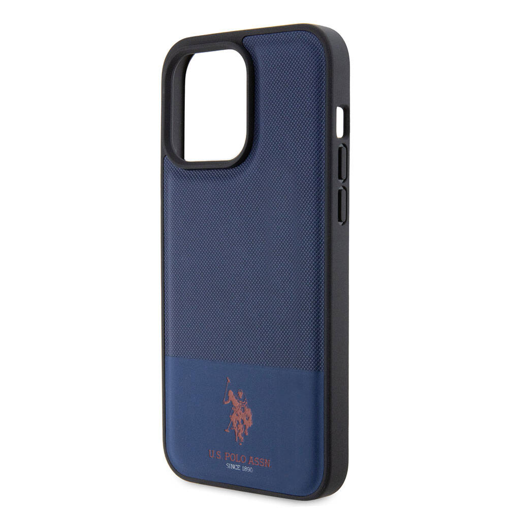 iPhone 15 Pro Max Kılıf U.S. Polo Assn. Orjinal Lisanslı Suni Deri Arka Yüzey Baskı Logolu Örgü Desenli Kapak