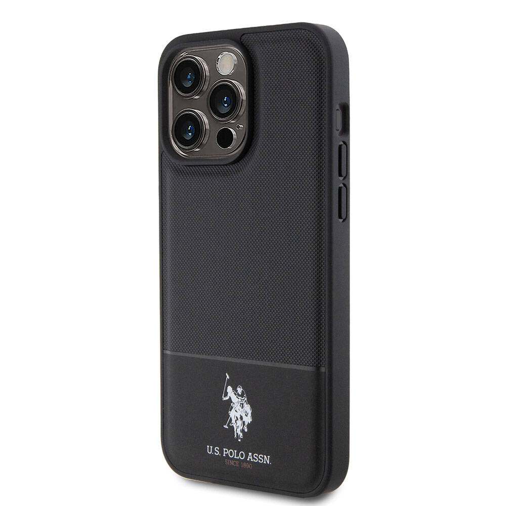 iPhone 15 Pro Max Kılıf U.S. Polo Assn. Orjinal Lisanslı Suni Deri Arka Yüzey Baskı Logolu Örgü Desenli Kapak